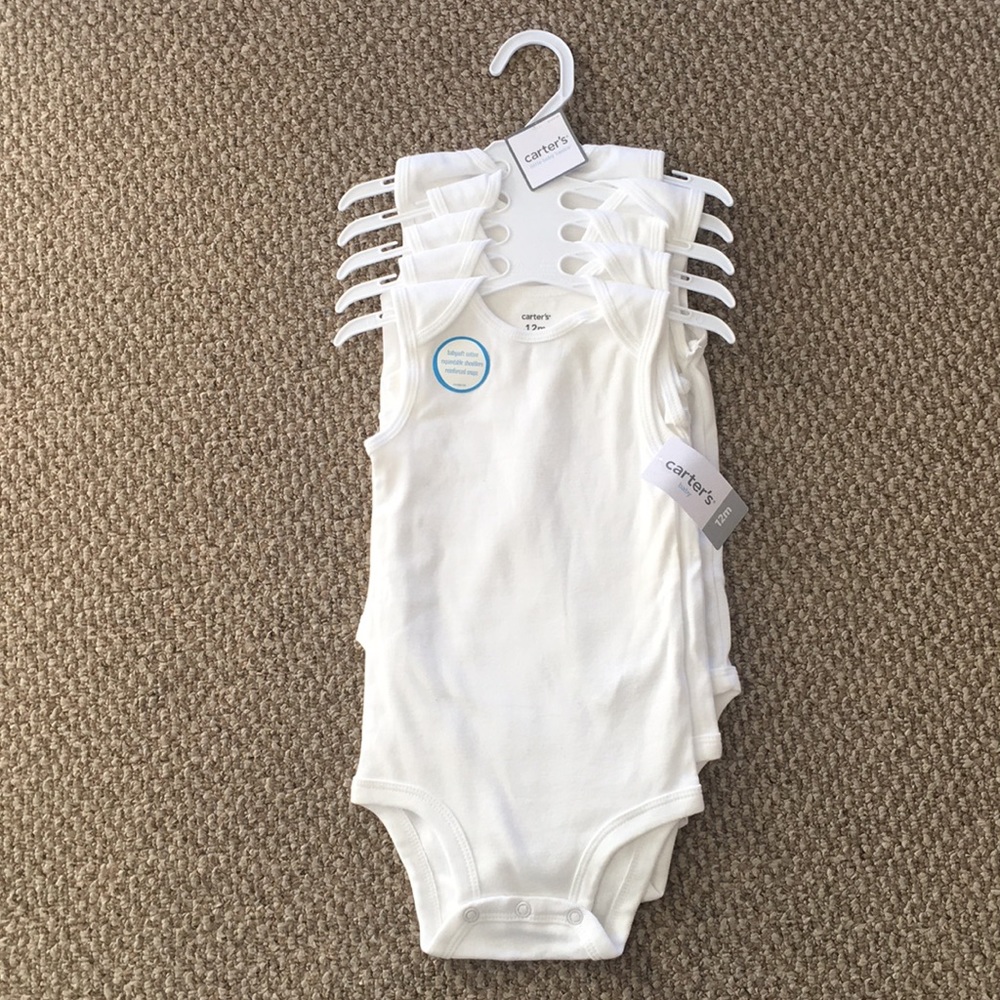 Set of 5 White Tank Top Onesies (12 months)